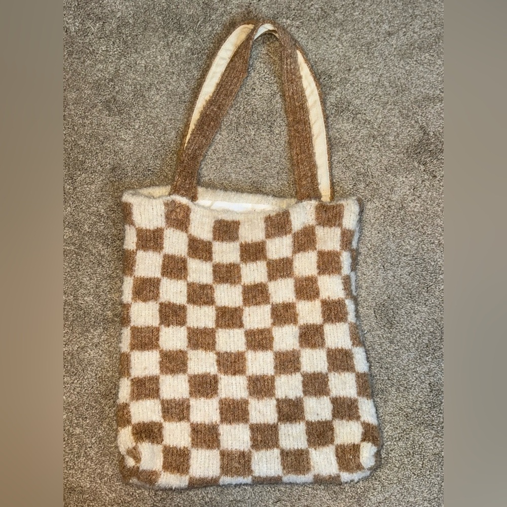 Free People Fuzzy Checkered Tote Bag